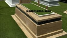 Tek Kişilik Granit Kuşaklı Tamamı 5lik Blok Traverten Mezar Modeli