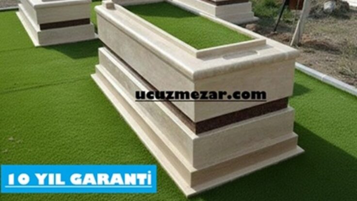 E-2 Baş Taşı Tasarım Granit Kuşaklı Traverten 5lik Blok Mezar Modeli