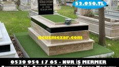 Tek Kişilik Baş Taşı Granit Kuşaklı Tamamı Denizli Traverten Mermer Mezar Modeli