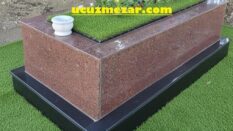 Tek Kişilik Temel Baş Taşı Siyah Gövde Kırmızı Granit Mezar Modeli