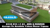 Tek Kişilik Granit Şeritli Baş Taşı Abide Traverten Mezar
