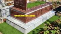 Tek Kişilik Temel Mermer Beyaz Kuşaklı Tamamı Kırmızı Granit Mezar Modeli
