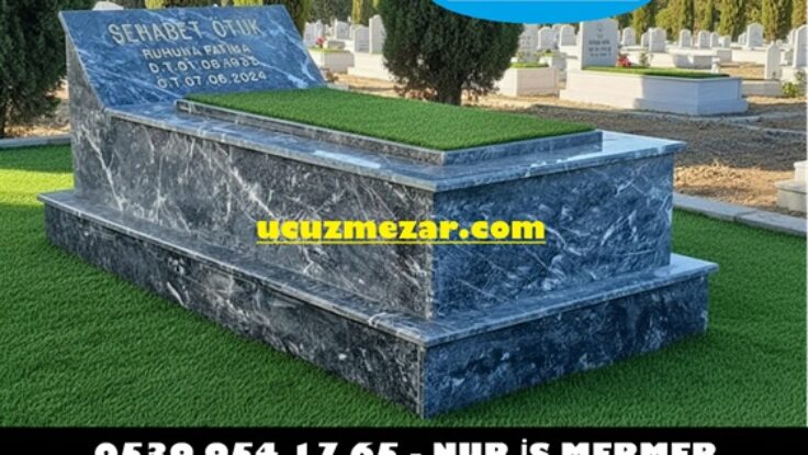 Tek Kişilik Baş Taşı Abide Eğimli Siyah Mermer Mezar Modeli