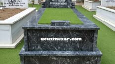 Tek Kişilik Uludağ Siyah Baş Taşı Sütunlu Siyah Mermer Mezar Modeli