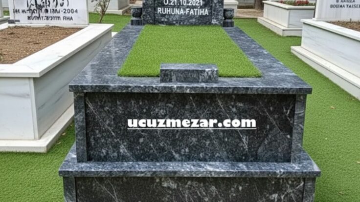 Tek Kişilik Uludağ Siyah Baş Taşı Sütunlu Siyah Mermer Mezar Modeli