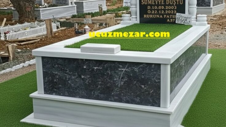 Tek Kişilik Gövde Siyah Mermer Baş Taşı Granit Sütunlu Mermer Mezar Modeli