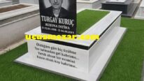 Tek Kişilik Kuşaklı Baş Taşı Lazer Resimli Mermer Mezar Modeli
