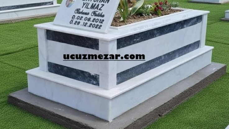 Tek Kişilik Baş Taşı Porselen Resimli Siyah Çift Kuşaklı Mermer Mezar Modeli