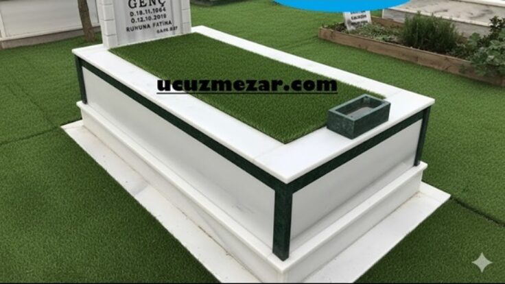 Tek Kişilik Granit Şeritli Köşebentli Mermer Mezar