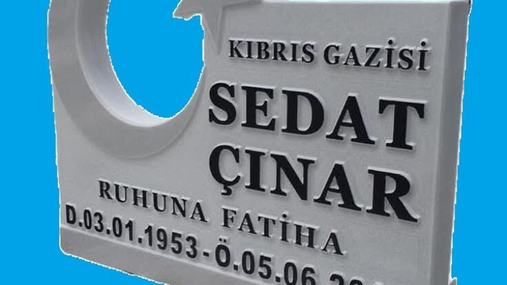Tek Kişilik Cnc Kesim Türk Bayraklı Mermer Mezar Baş Taşı Modeli