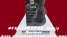 Lazer Resimli Gitar Şeklinde Granit Mezar Baş Taşı Modeli