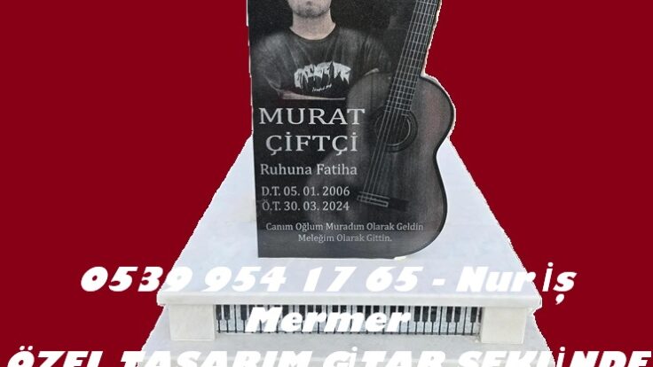 Lazer Resimli Gitar Şeklinde Granit Mezar Baş Taşı Modeli