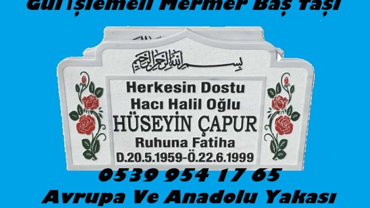 60×80 Ölçülerinde Kabartma Yazılı Gül Çiçek İşlemeli Mezar Baş Taşı Modeli