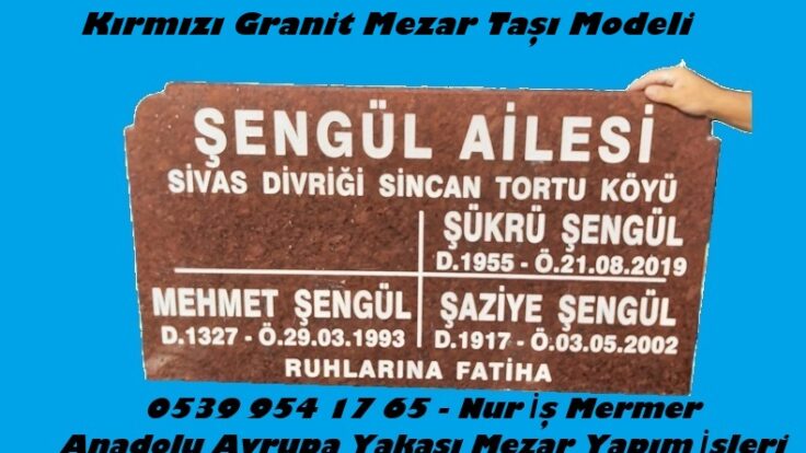 İki Kişilik Aile Kırmızı Granit Mezar Modeli