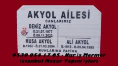İki Kişilik Mezar Baş Taşı Porselen Logo Oyma Yazılı Mermer Baş Taşı Modeli