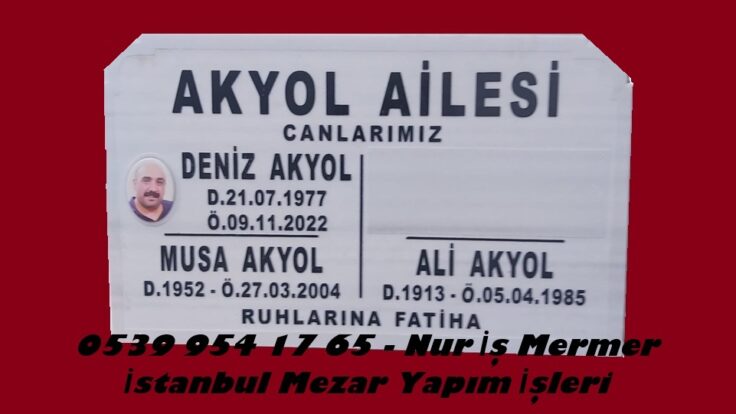 İki Kişilik Mezar Baş Taşı Porselen Logo Oyma Yazılı Mermer Baş Taşı Modeli