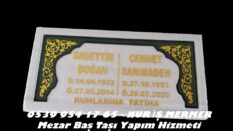 İki Kişilik Kenarları İşleme Kabartma Yazılı Mermer Baş Taşı Modeli