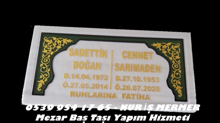 İki Kişilik Kenarları İşleme Kabartma Yazılı Mermer Baş Taşı Modeli