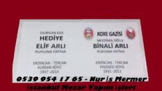 İki Kişilik Mezar Baş Taşı Porselen Logo Kabartma Yazılı Mermer Baş Taşı Modeli